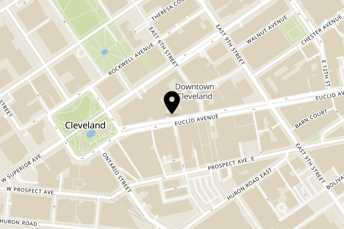 Map showing the location of Flight Social on 347 Euclid Ave in Cleveland